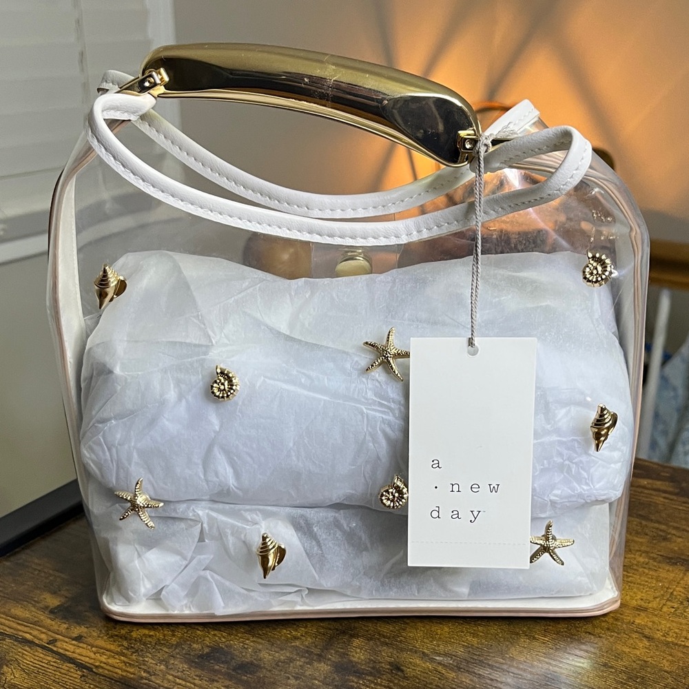 a new day Clear Satchel with White Trim and Gold Hardware